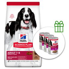 Hill's Science Plan pre stredné dospelé psy s jahňacím a ryžou 14 kg + 3 konzervy ZADARMO