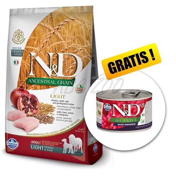 Farmina N&D dog AG adult medium & maxi, light, chicken & pomegranate 2,5 kg + konzerva GRÁTIS