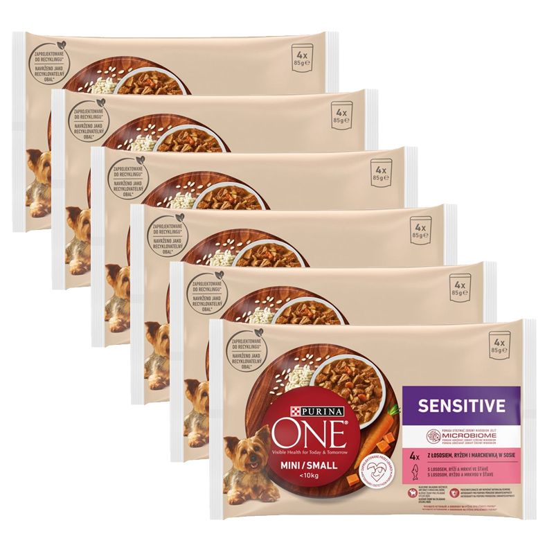 Purina ONE Mini Dog Sensitive kapsičky pre psov losos v šťave 6x(4x85 g)