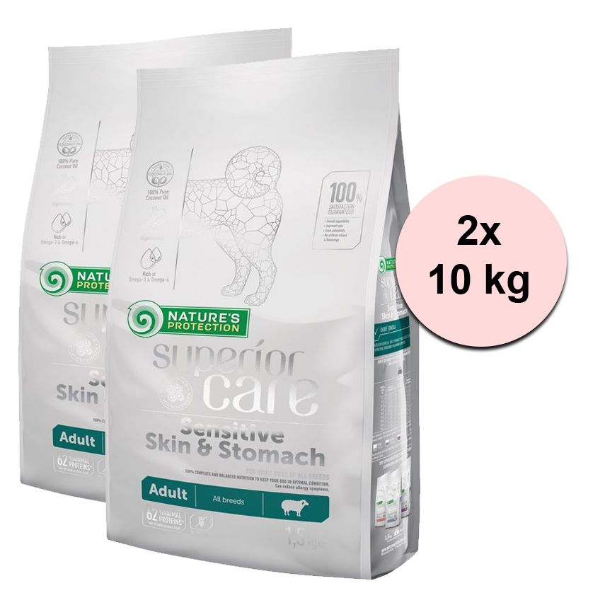 Natures Protection Superior care dog GF adult Sensitive skin & stomach lamb all breeds 2 x 10 kg