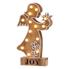 Dekorácia MagicHome Vianoce Woodeco, Anjel, 14 LED, 19x33 cm