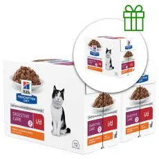 Hill's Prescription Diet i/d Starostlivosť o zaž&iacute;vanie vrecko pre mačky kura 12 x 85 g, 2+1 ZADARMO