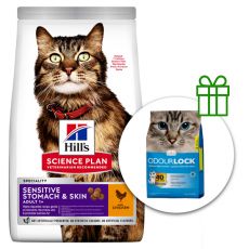 Hill's Science Plan Sensitive Stomach & Skin pre dospelé mačky s kuracím 7 kg + podstielka ZADARMO
