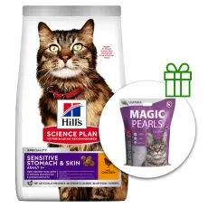 Hill's Science Plan Sensitive Stomach & Skin pre dospel&eacute; mačky s kurac&iacute;m 7 kg + podstielka ZADARMO