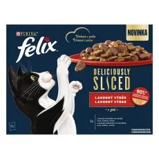 Felix Deliciously Sliced kapsičky pre mačky hov&auml;dzie, kura, kačica, morka v žel&eacute; 12x80 g