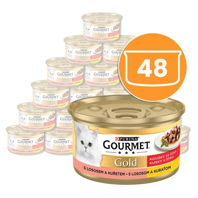 Gourmet Gold konzerva pre mačky losos, kura 48x85 g
