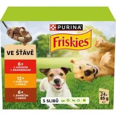 Friskies Adult kapsičky pre psov hov&auml;dzie, kura, jahňacie v &scaron;ťave 24x85 g