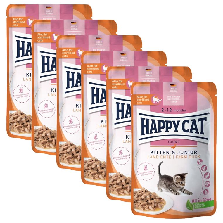 Happy Cat Kapsička Kitten & Junior Land Ente 6 x 85 g