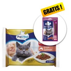 PreVital Fillet Selection Kapsička hovädzie/losos v omáčke 4 x 85 g + pochúťka ZADARMO