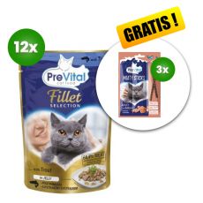 PreVital Fillet Selection Kapsička pstruh v želé 12 x 85 g + 3 x pochúťka ZADARMO