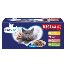 PreVital MEGA BOX Kapsička kura/teľa/losos/pečeň v omáčke 40 x 100 g