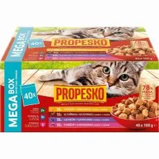 Propesko Cat Adult Kapsička hov&auml;dzie/kura/zverina/jahňa v om&aacute;čke 40 x 100 g