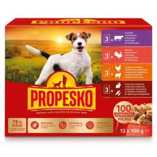 Propesko Dog Kapsička hovädzia/morčacia/kura-jahňa/králik-mrkva v omáčke 12 x 100 g