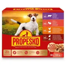 Propesko Dog Kapsička hov&auml;dzia/morčacia/kura-jahňa/kr&aacute;lik-mrkva v om&aacute;čke 40 x 100 g