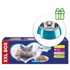 PreVital XXL BOX Kapsička kura/teľa/losos/pečeň v omáčke 48 x 100 g + miska ZADARMO