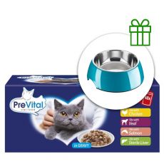 PreVital MEGA BOX Kapsička kura/teľa/losos/pečeň v omáčke 40 x 100 g + miska ZADARMO