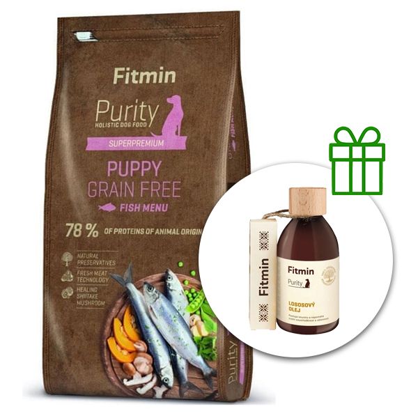 Fitmin Purity Puppy Grain Free Fish 12 kg + Fitmin Purity Lososový olej ZADARMO