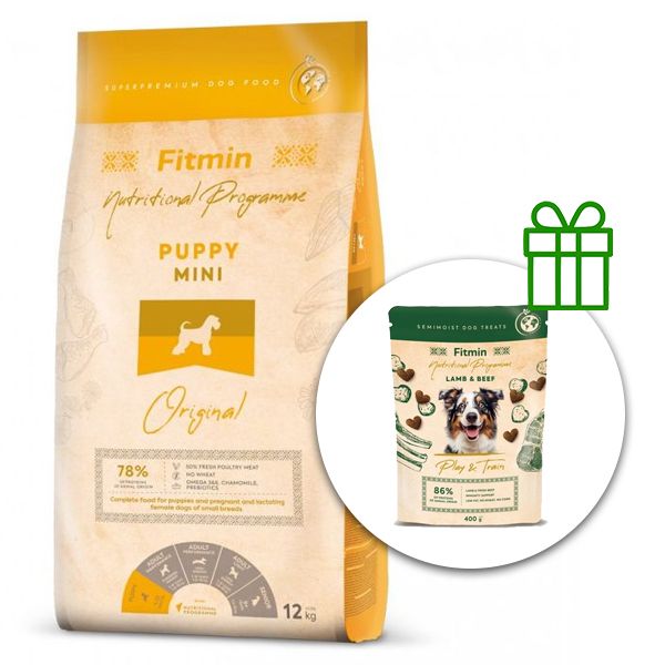 Fitmin MINI Puppy 12 kg + Fitmin Play&Train Lamb & Beef ZADARMO