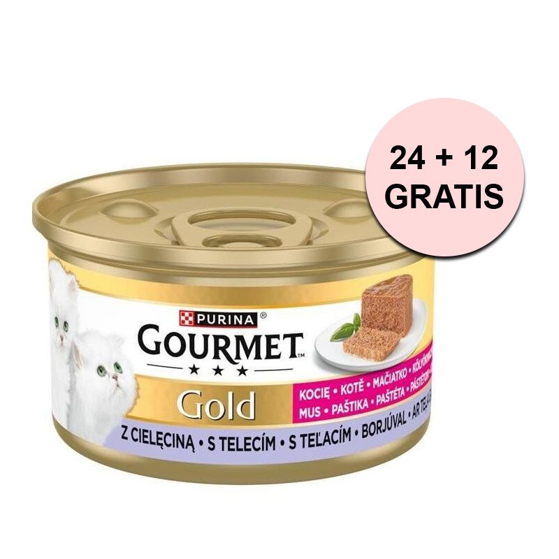 Gourmet Gold Kitten konzerva pre mačiatka teľacie paštéta 85 g, 24+12 ks ZADARMO