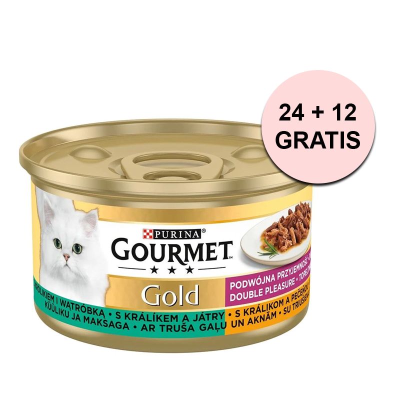 Gourmet Gold konzerva pre mačky králik, pečeň 85 g, 24+12 ks ZADARMO