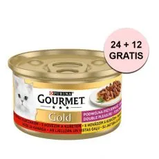 Gourmet Gold konzerva pre mačky hov&auml;dzie, kura 85 g, 24+12 ks ZADARMO