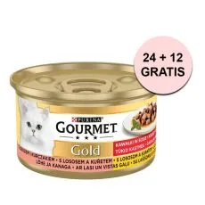 Gourmet Gold konzerva pre mačky losos, kura 85 g, 24+12 ks ZADARMO