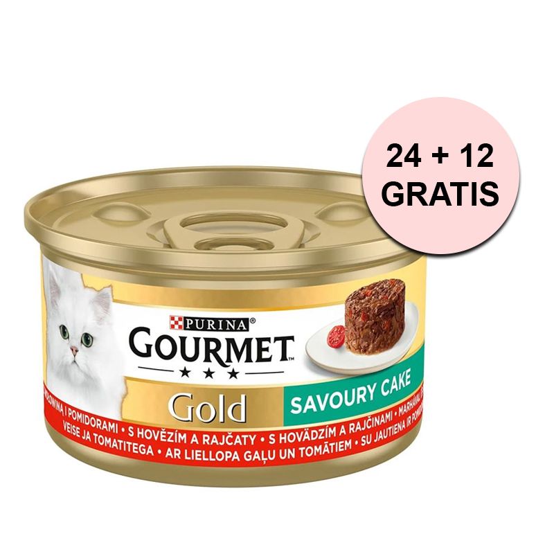 Gourmet Gold Savoury Cake konzerva pre mačky hovädzie 85 g, 24+12 ks ZADARMO