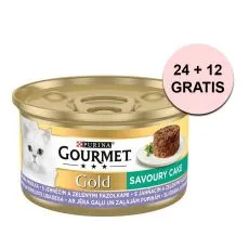 Gourmet Gold Savoury Cake konzerva pre mačky jahňacie 85 g, 24+12 ks ZADARMO