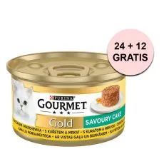 Gourmet Gold Savoury Cake konzerva pre mačky kura 85 g, 24+12 ks ZADARMO