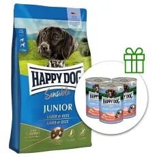 Happy Dog Sensible Junior Jahňa a Ryža 10 kg + 3 konzervy ZADARMO