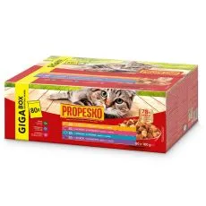 Propesko Cat Adult GIGA BOX Kapsička hov&auml;dzie/kura/losos/jahňa v om&aacute;čke 80 x 100 g