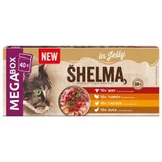 Shelma Cat Kapsička 4 druhy m&auml;sa v žel&eacute; MEGA BOX 40 x 85 g
