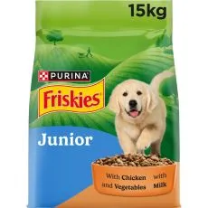 Friskies Junior granule pre &scaron;teniatka kura s mliekom, zelenina 15 kg
