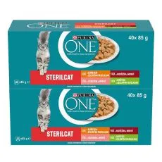 Purina ONE Sterilised kapsičky pre mačky hov&auml;dzie, kura, losos, morka v &scaron;ťave 40x85g, 1+1