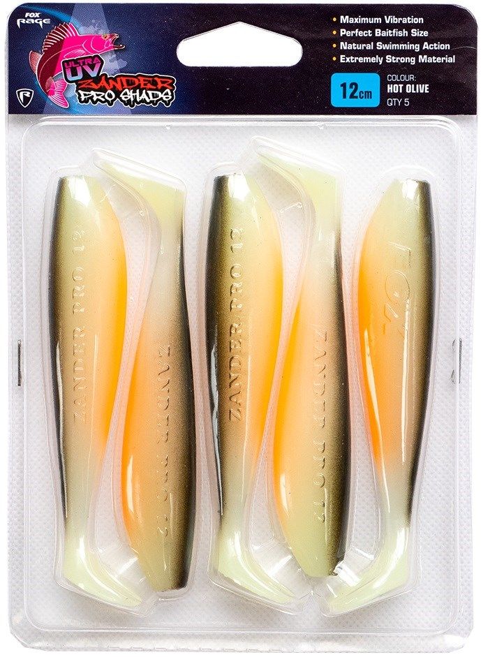 Fox Rage Ultra UV Zander Pro Shad 12cm HOT OLIVE 5x