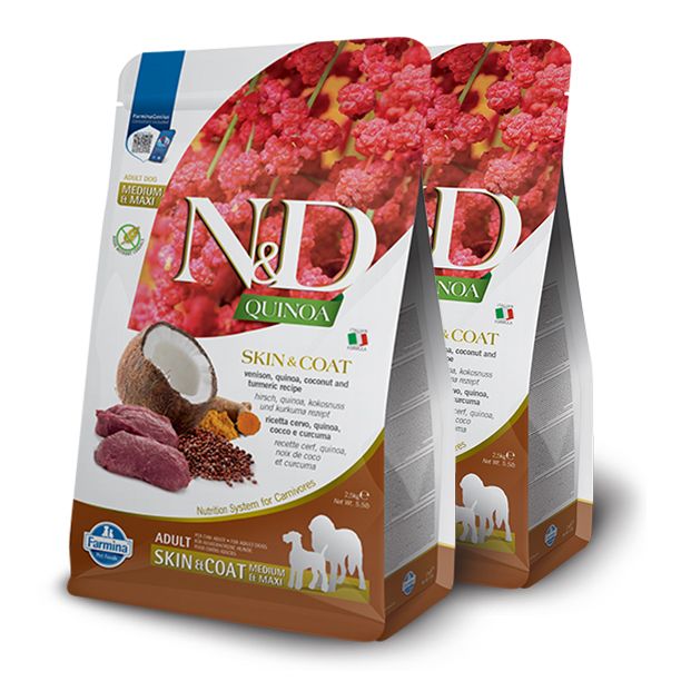 Farmina N&D dog GF QUINOA Medium/Maxi, Skin & Coat Venison 2 x 7 kg