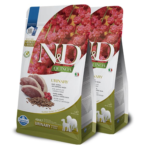 Farmina N&D dog GF QUINOA Medium & Maxi Urinary, Duck & Cranberry 2 x 7 kg