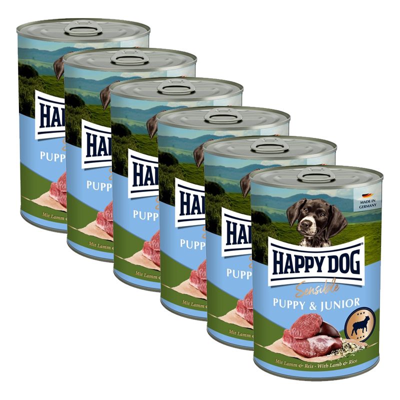Happy Dog Sensible Puppy & Junior 6 x 400 g / jahňacie + 10x Snack Puppy & Junior ZADARMO