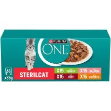 Purina ONE Sterilised kapsičky pre mačky hov&auml;dzie, kura, losos, morka v &scaron;ťave 60x85 g