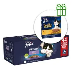 Felix Fantastic kapsičky pre mačky hov&auml;dzie, kura, losos, tuniak v žel&eacute; 44x85g + granule ZADARMO