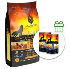 Ambrosia Adult All Breeds Chicken & Fresh Salmon 12 kg + 2 konzervy ZADARMO