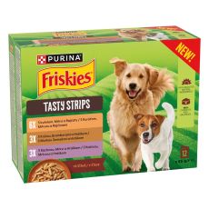 Friskies Tasty Strips kapsičky pre psov kura, morka, kačica v &scaron;ťave 12 x 85 g