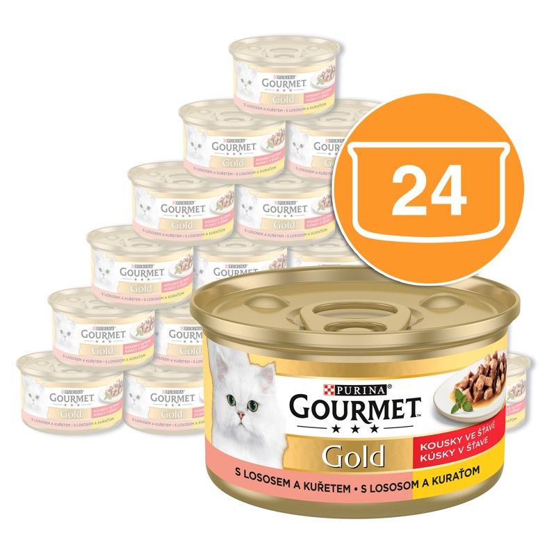 Gourmet Gold konzerva pre mačky losos, kura 24x85 g