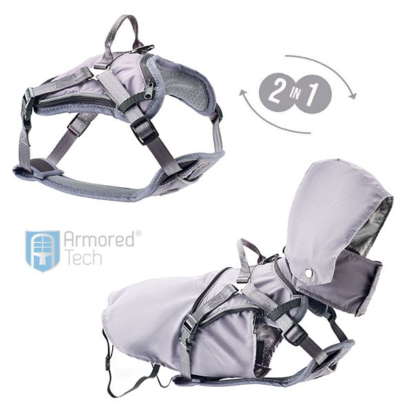 ArmoredTech 2 v 1 postroj + pršiplášť, šedý XL