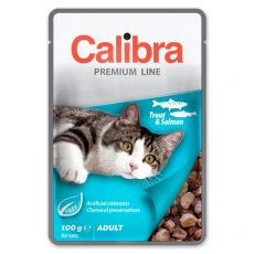 CALIBRA Cat Adult kúsky so pstruhom a lososom v omáčke 100 g