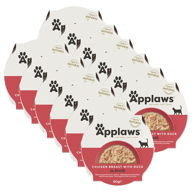 Applaws Vanička pre mačky s kuracími prsiami a kačkou vo vývare 12 x 60 g