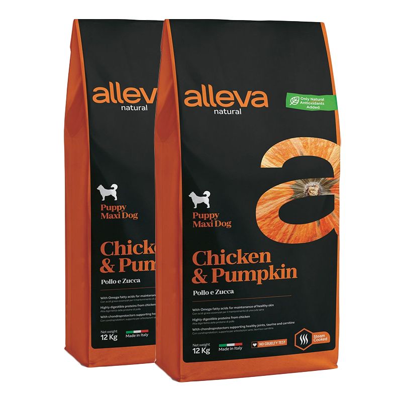 Alleva NATURAL dog chicken & pumpkin puppy maxi 2 x 12 kg