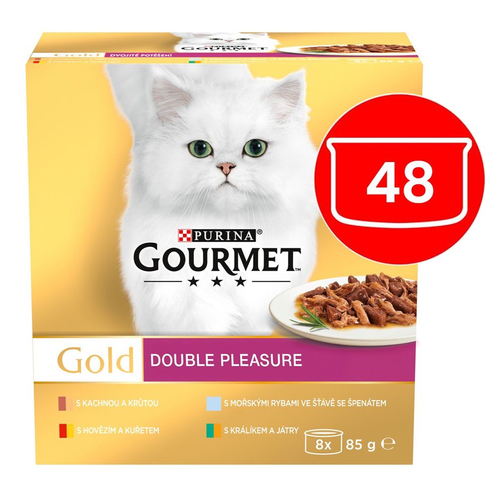 Gourmet Gold konzervy pre mačky hovädzie a kura, králik a pečeň, morské ryby, kačica a morka 48x85 g