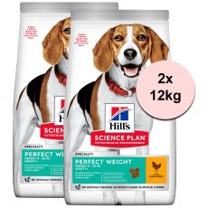 Hill's Science Plan Perfect Weight pre stredné dospelé psy s kuracím 2 x 12 kg