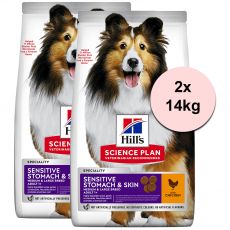 Hill's Science Plan Sensitive Stomach & Skin pre dospelých psov s kuracím 2 x 14 kg